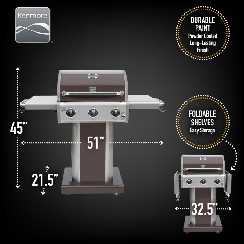 Kenmore Red 3-Burner Liquid Propane Gas Grill