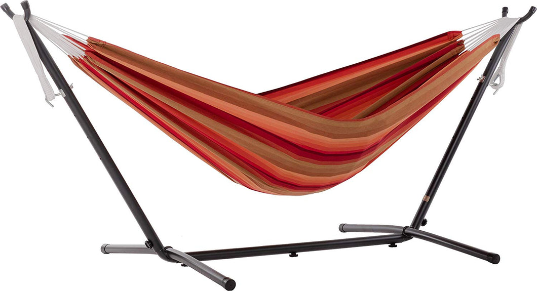 Vivere Double Sunbrella Hammock with Stand - Sunset